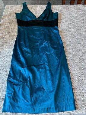 Cache Teal Sleeveless V-Neck Dress with Black Waistband